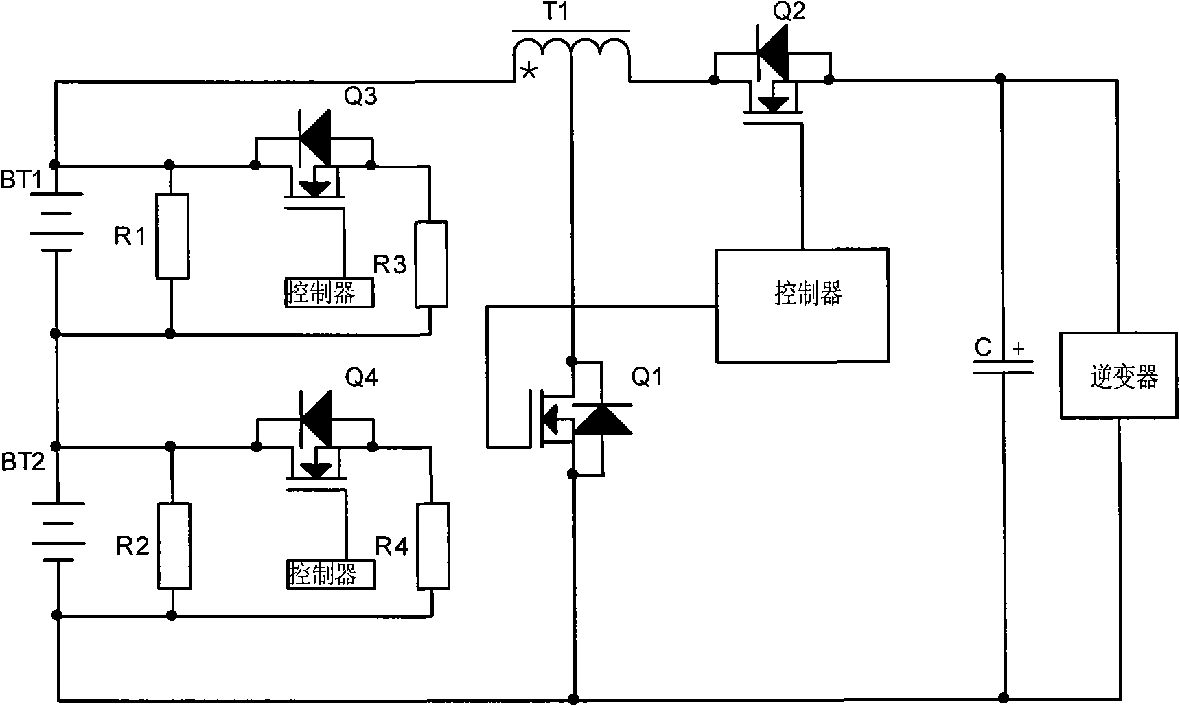 Charging and discharging dynamic voltage-balancing circuit and power supply using same