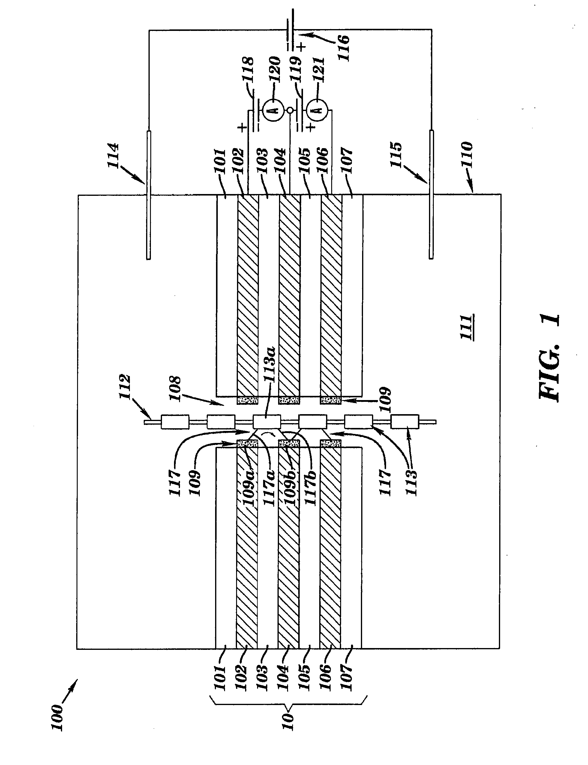 DNA sequencing using multiple metal layer structure with organic coatings forming transient bonding to DNA bases