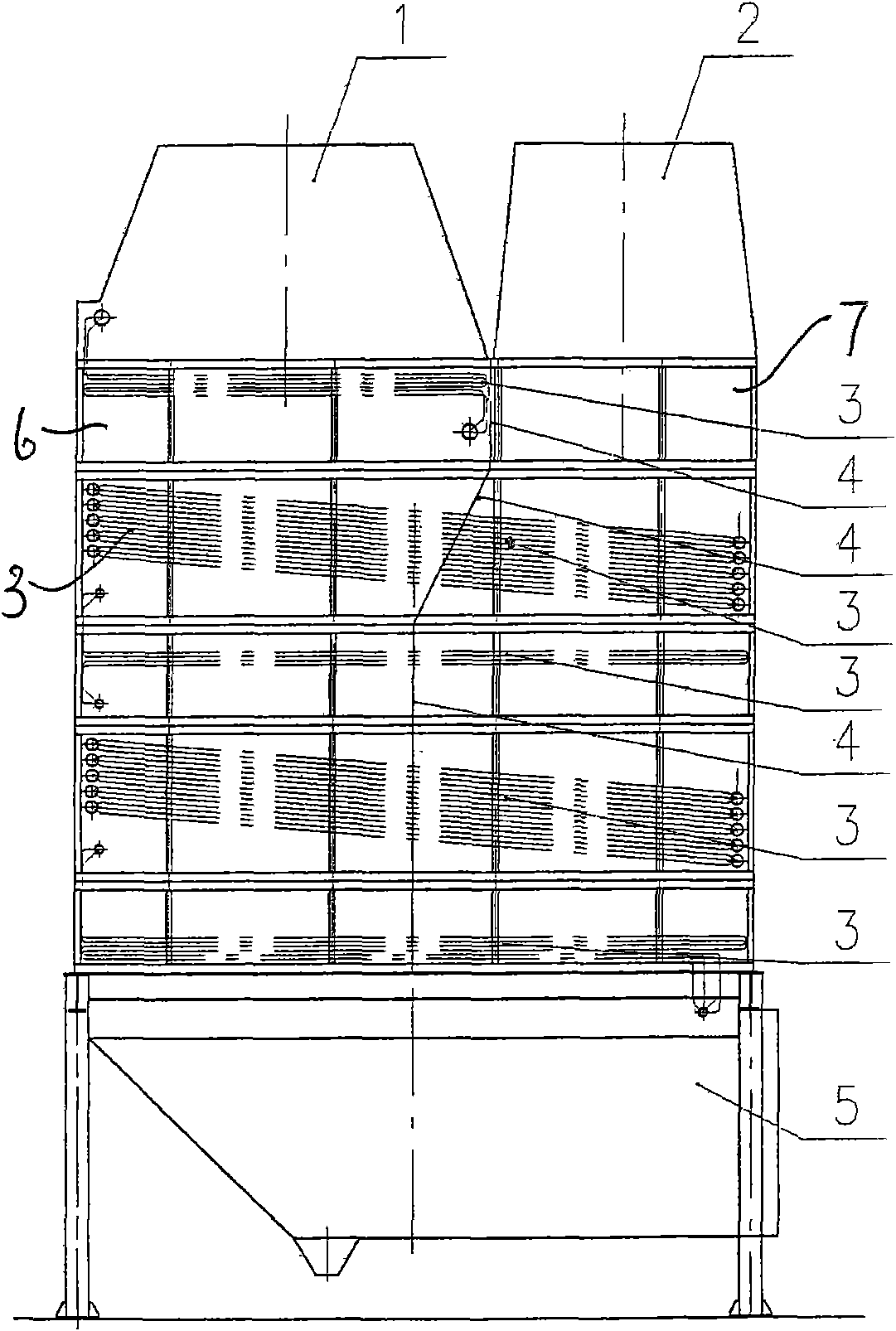 Double-inlet double-flue modular afterheat boiler