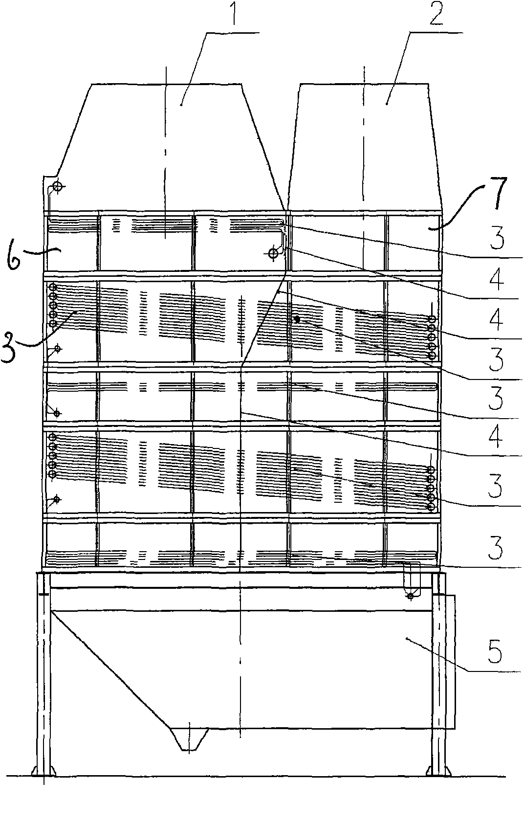 Double-inlet double-flue modular afterheat boiler