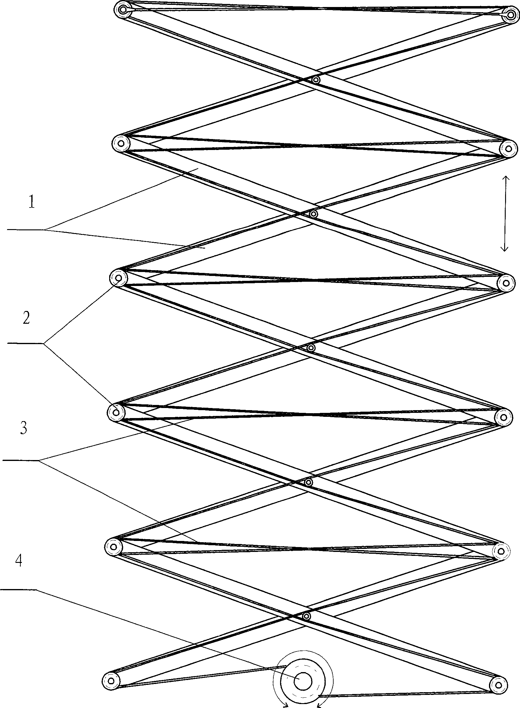 Traction driven shearing fork telescopic lifting mechanism