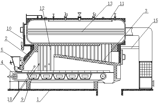 Chain coal-fired boiler capable of reducing nitrogen oxide emission