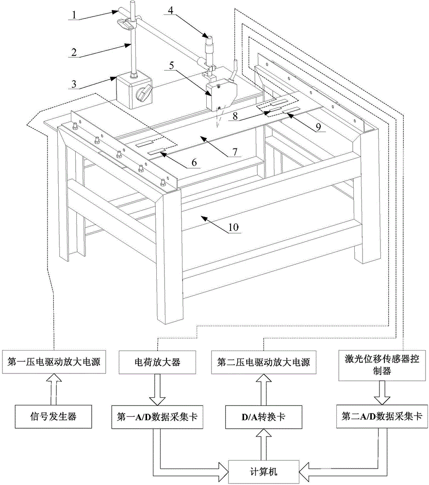 Both-end clamped piezoelectric beam vibration detection and control device based on non-contact type sensor