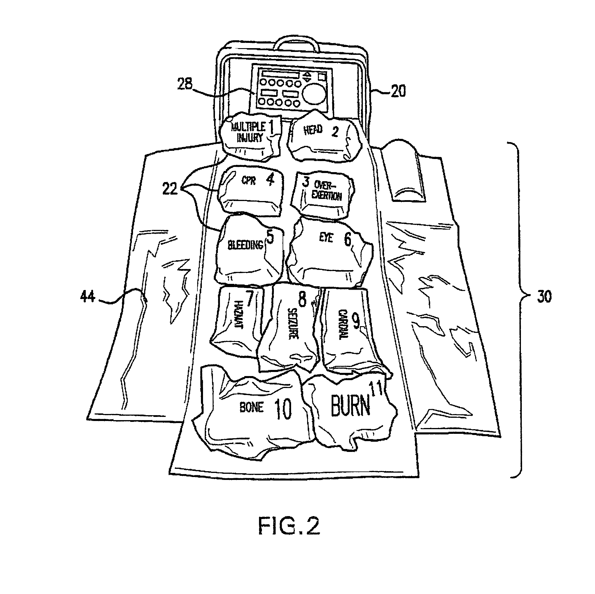 Self-contained emergency situation assistance kit with programmed audio and visual instructions