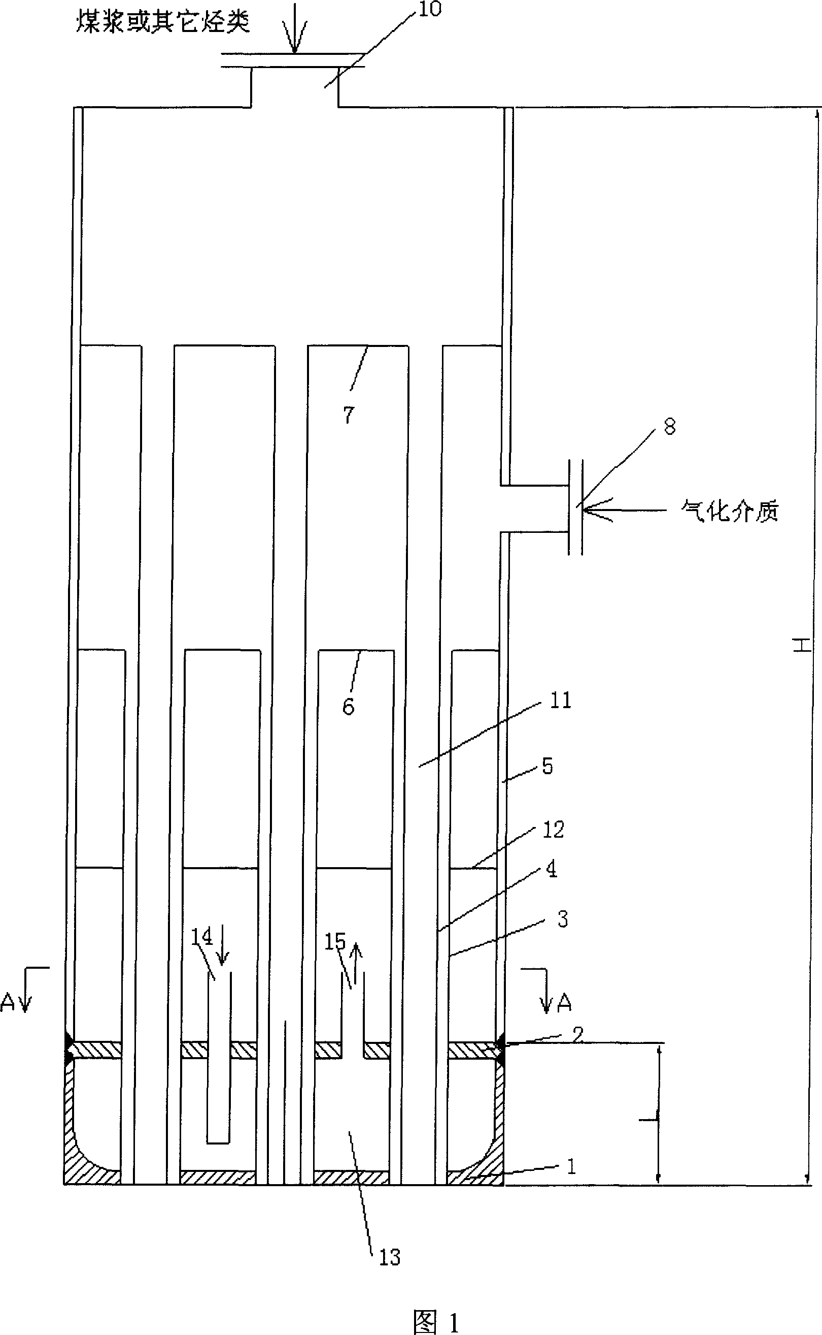 Beaming type gasification or combustion nozzle and its industrial use