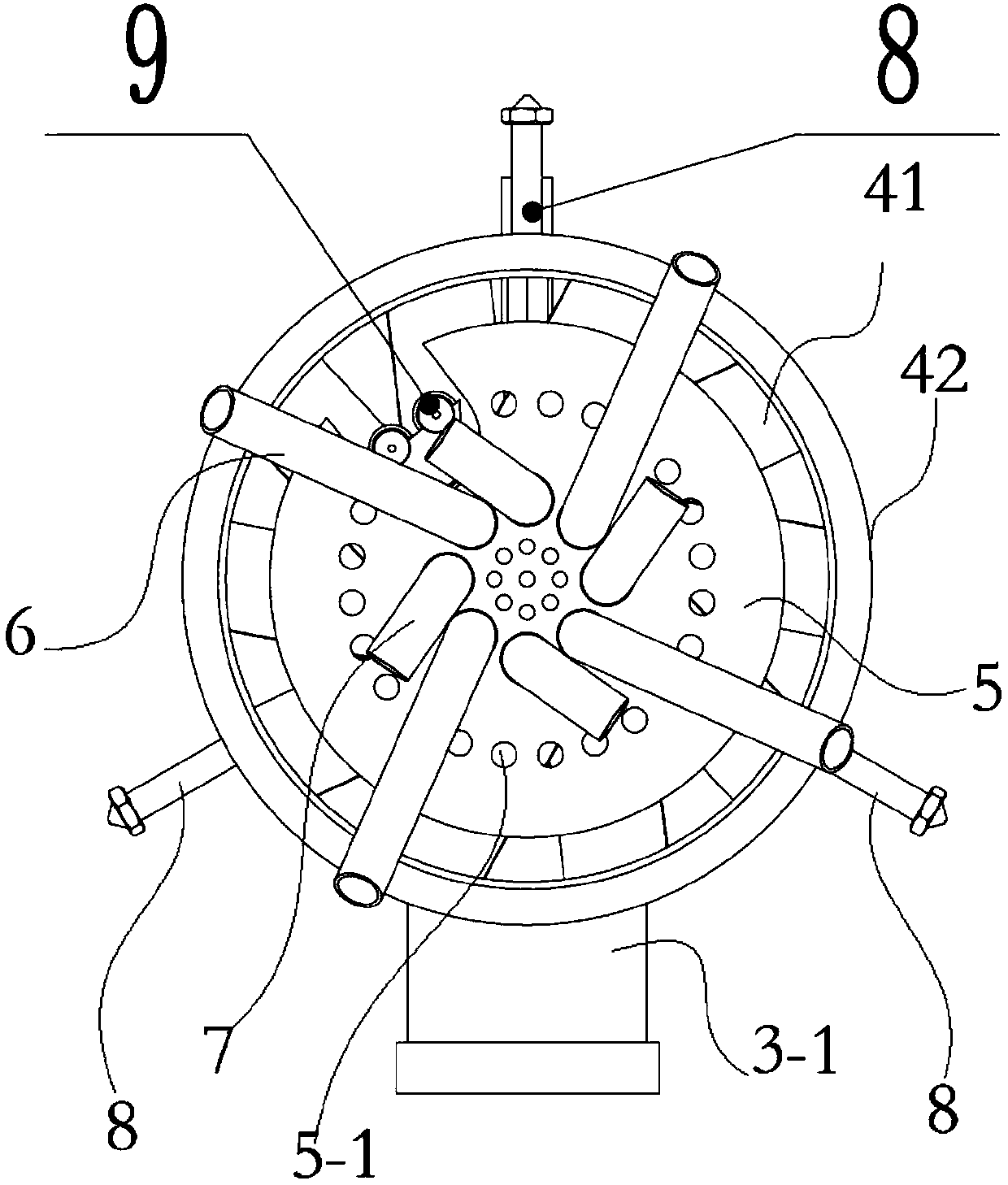 Gas burner combustion injection device with dispersed free flame and low NOx