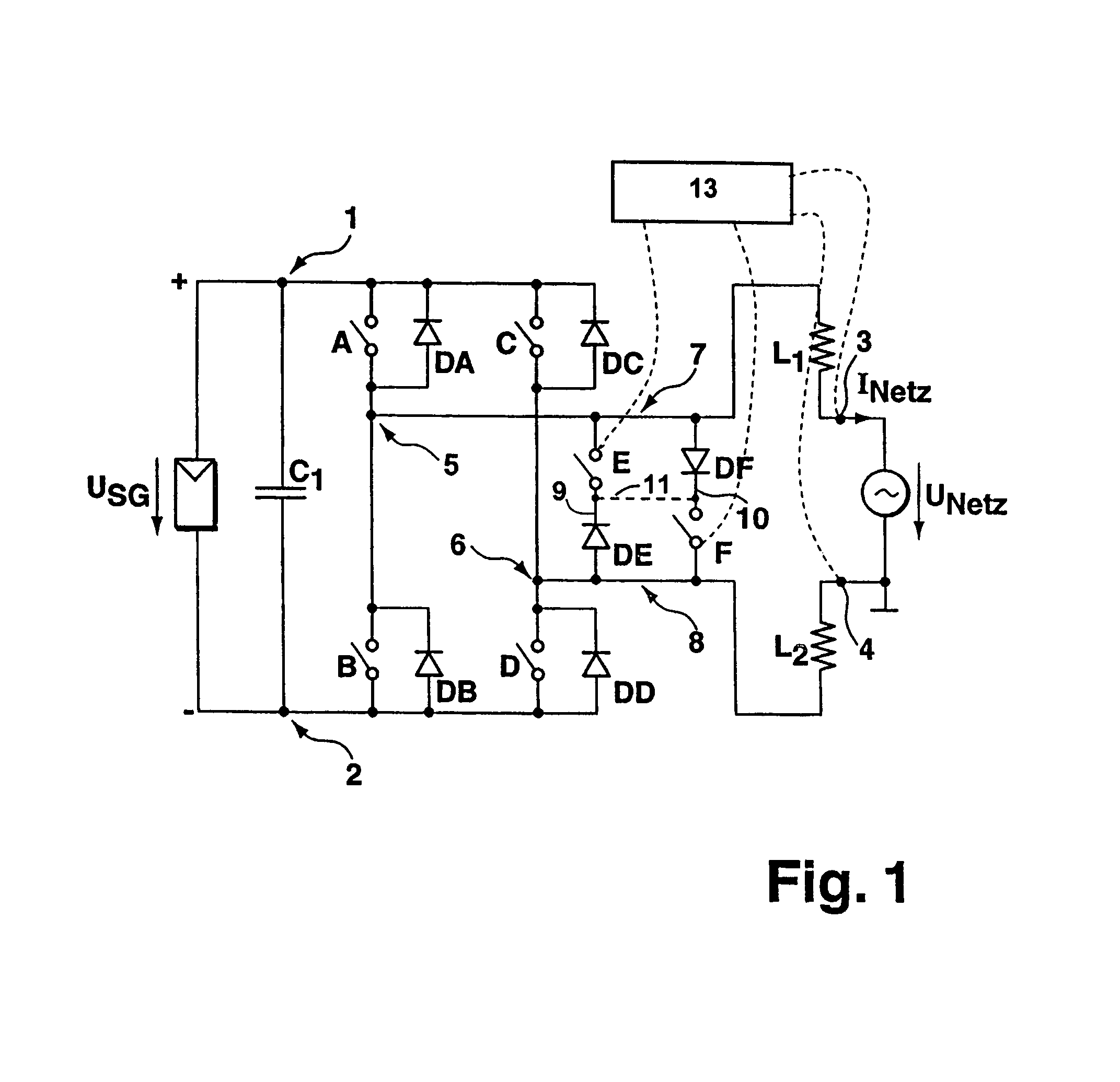 DC/AC converter to convert direct electric voltage into alternating voltage or into alternating current