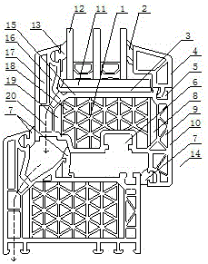 Plastic door and window leaf profiles with triangular chambers and composite materials used