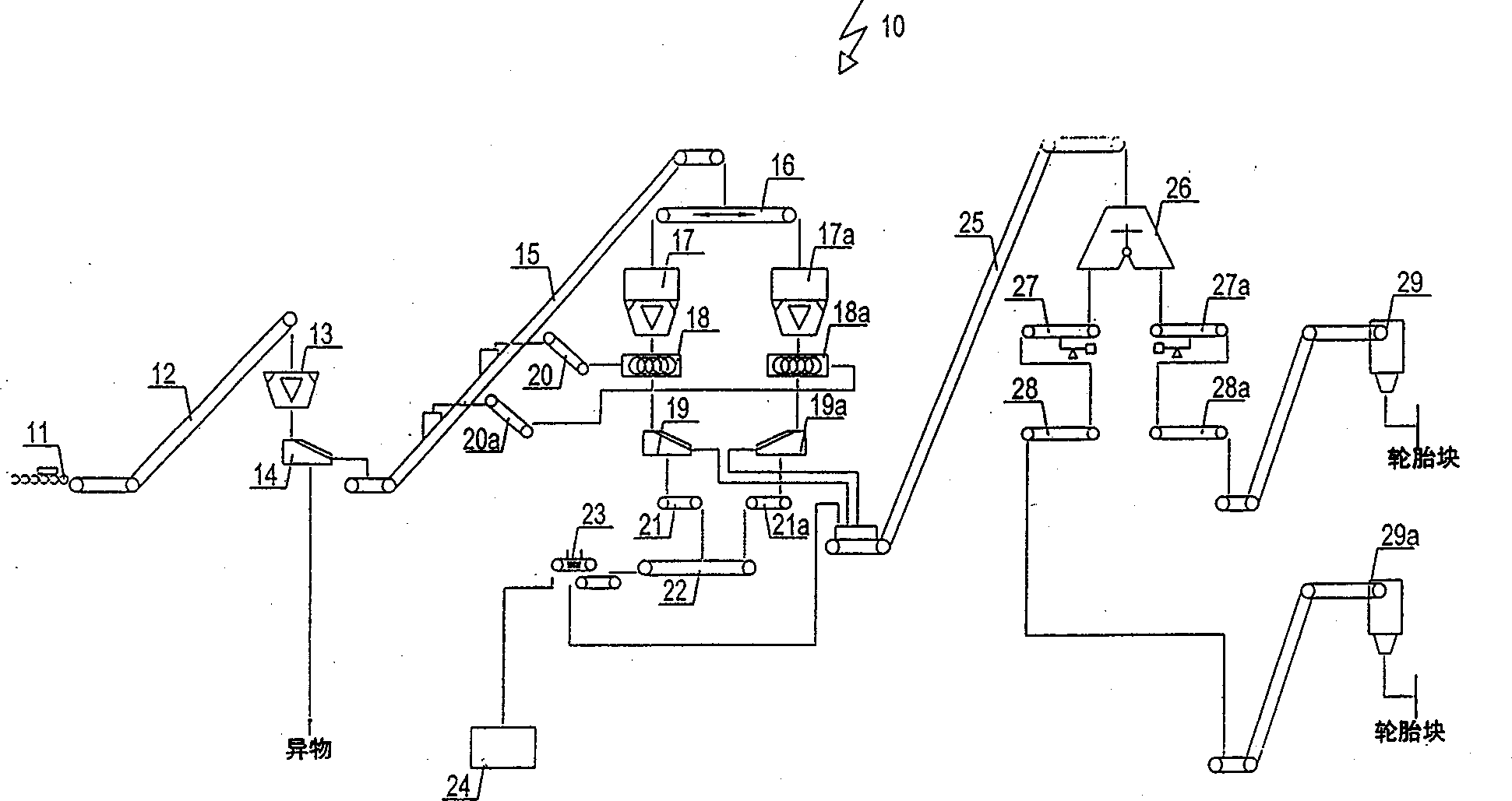 Apparatus for treating used tyre