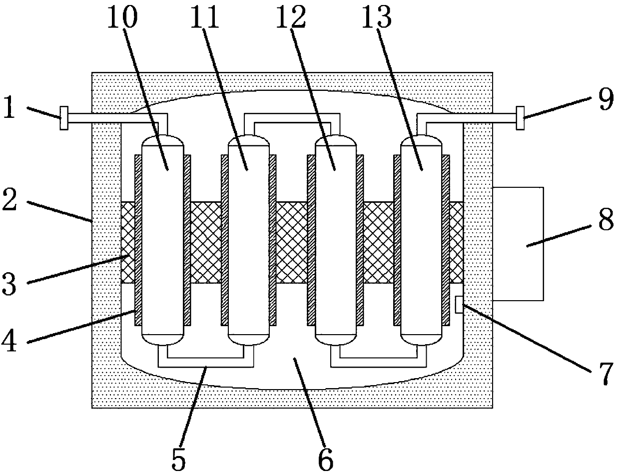 Continuous gas heating device