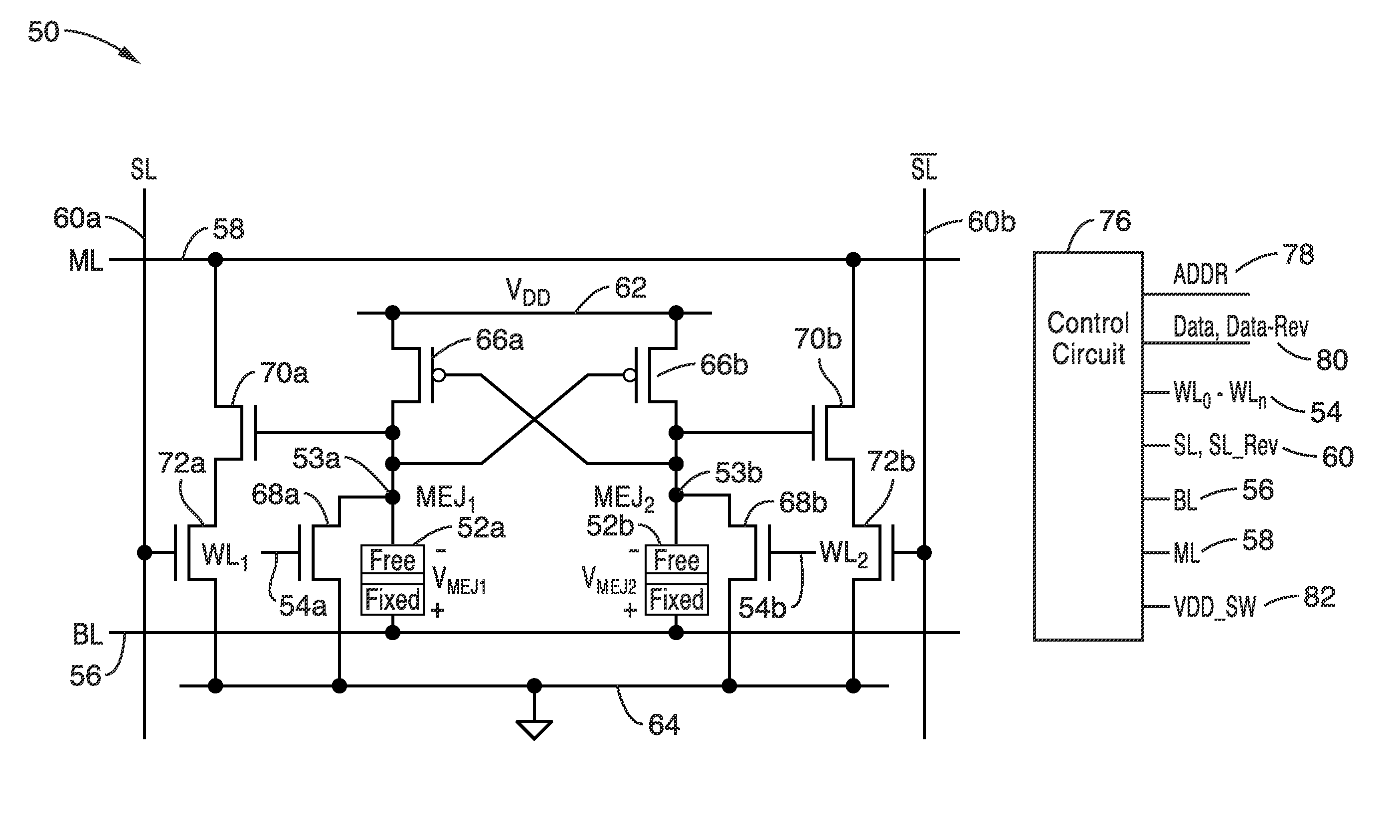 Read-disturbance-free nonvolatile content addressable memory (CAM)