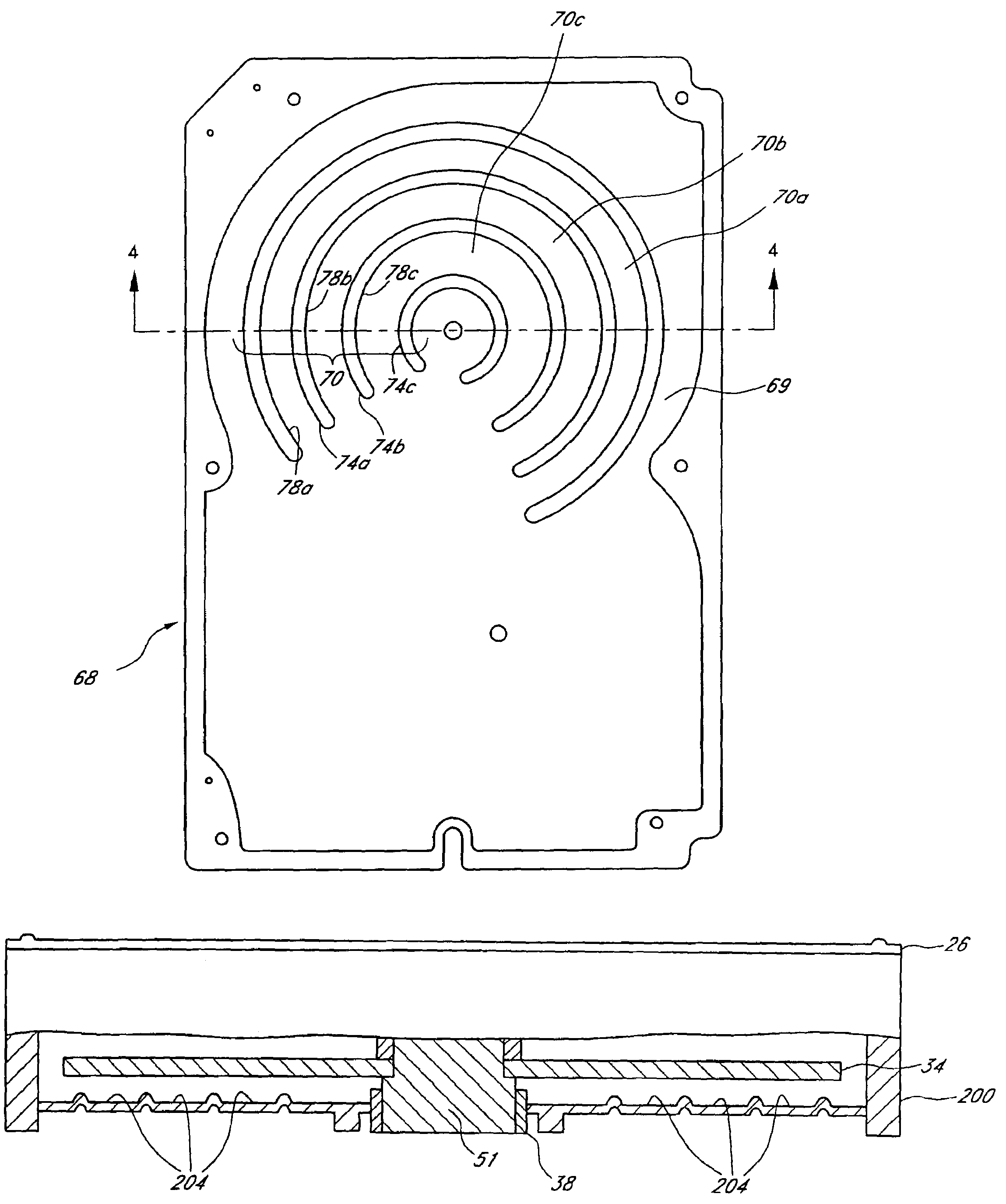 Disk drive having guide-vanes