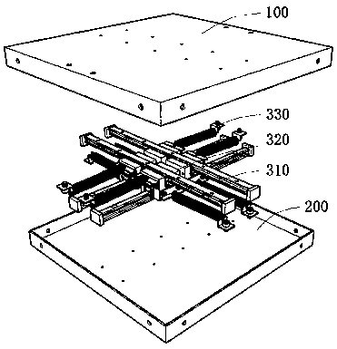 Shock isolation device with orthogonal guide rails, and design method thereof