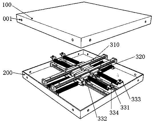 Shock isolation device with orthogonal guide rails, and design method thereof