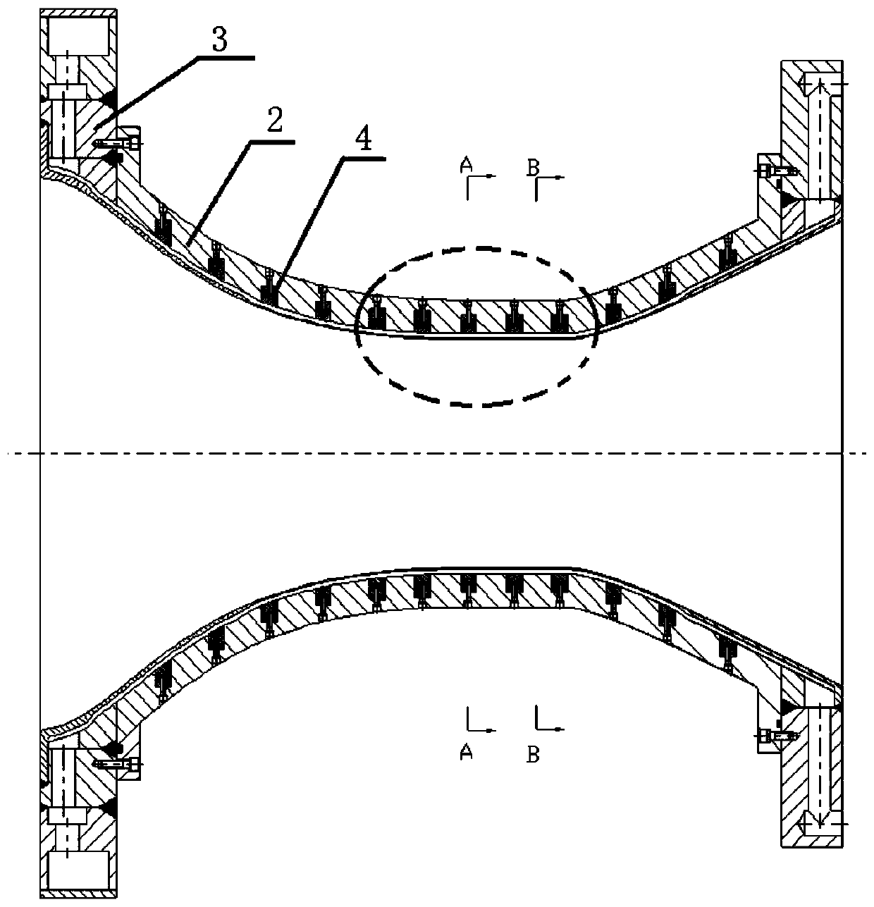 Nozzle throat section with annular reinforcing ribs