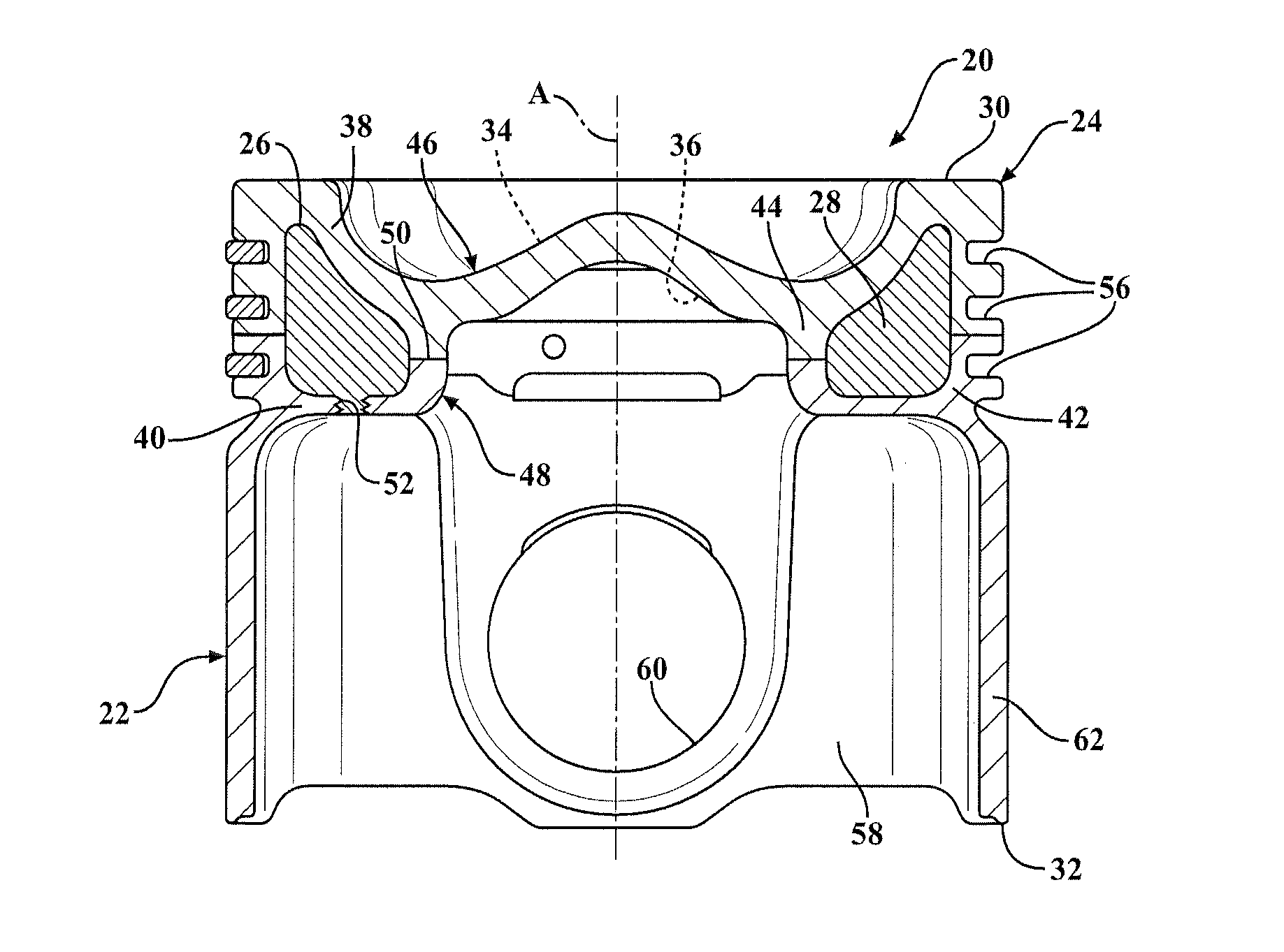 Steel piston with filled gallery