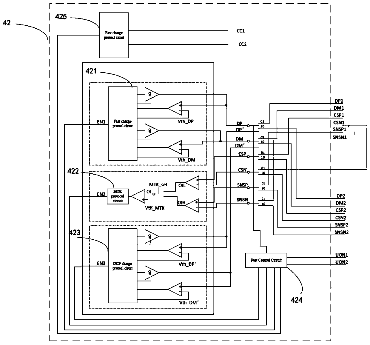 Fast charging switching circuit and method based on dual-interface plugging detection