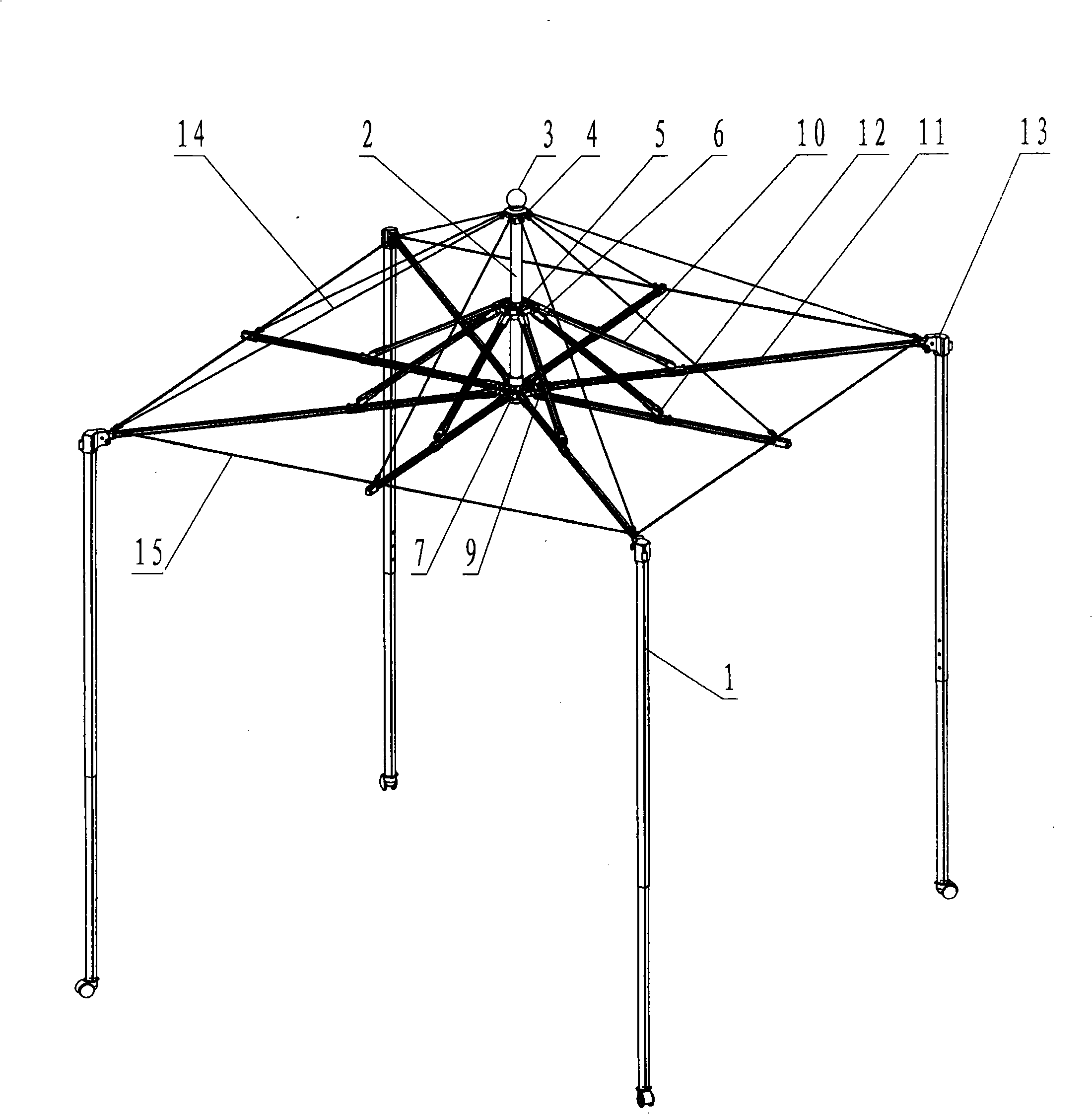 Folding stay-supported tent frame