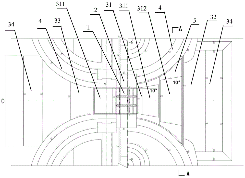 Wingless wall water gate arrangement mode