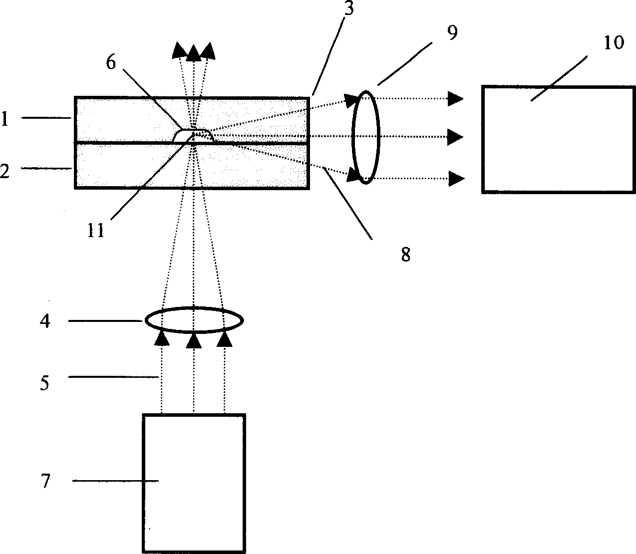 An orthogonal light path type fluorescent detection device for microchip analysis