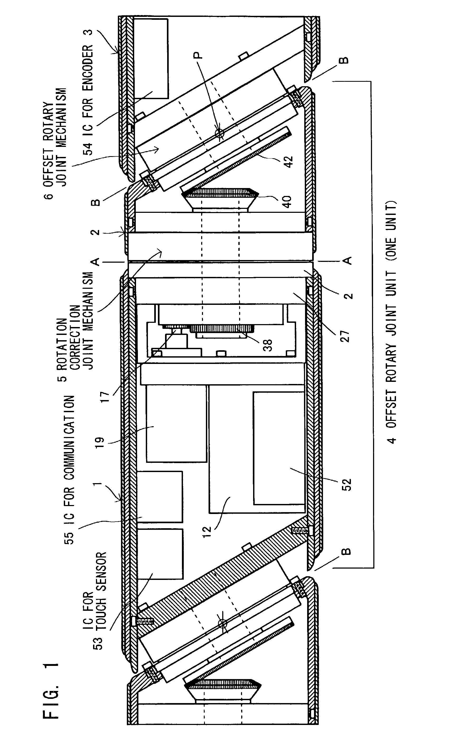 Offset rotary joint unit equipped with rotation correction mechanism