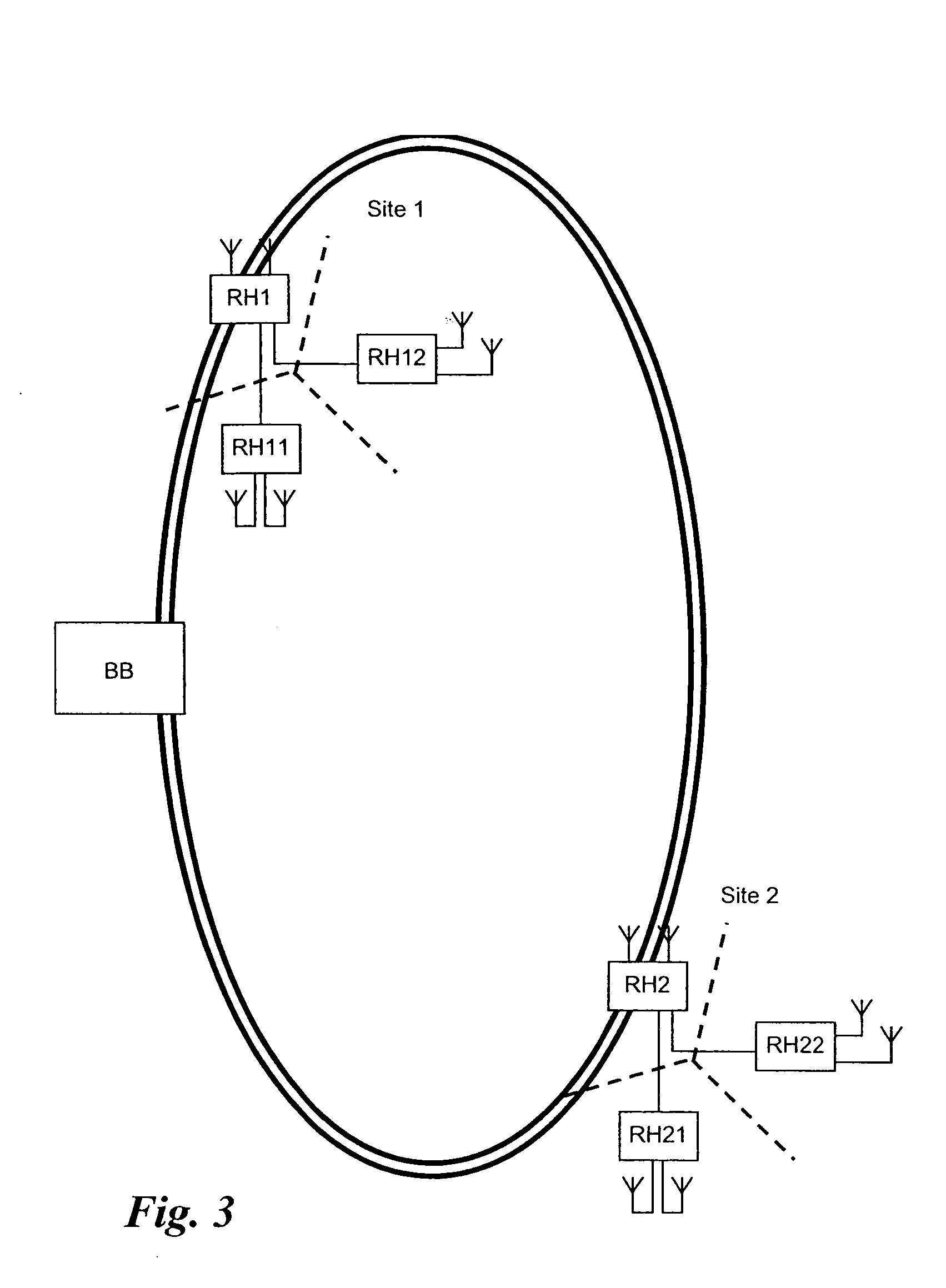 Radio base station with multiple radio frequency heads