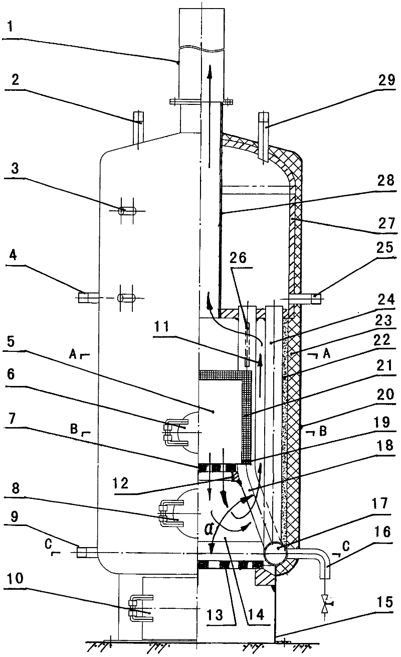 Vertical type inner container-free double grate boiler