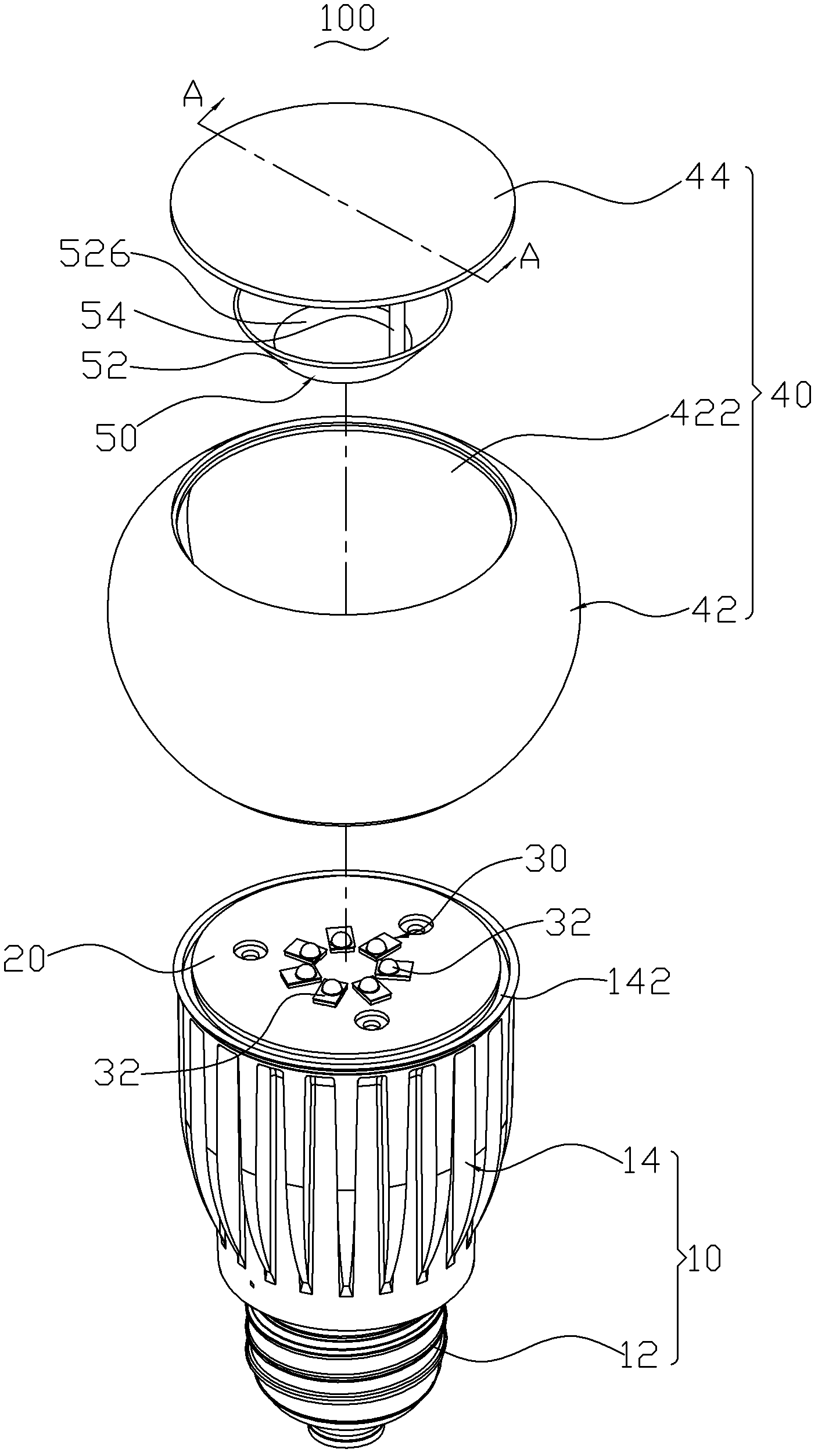 Large-angle omnidirectional lighting LED (light emitting diode) lamp