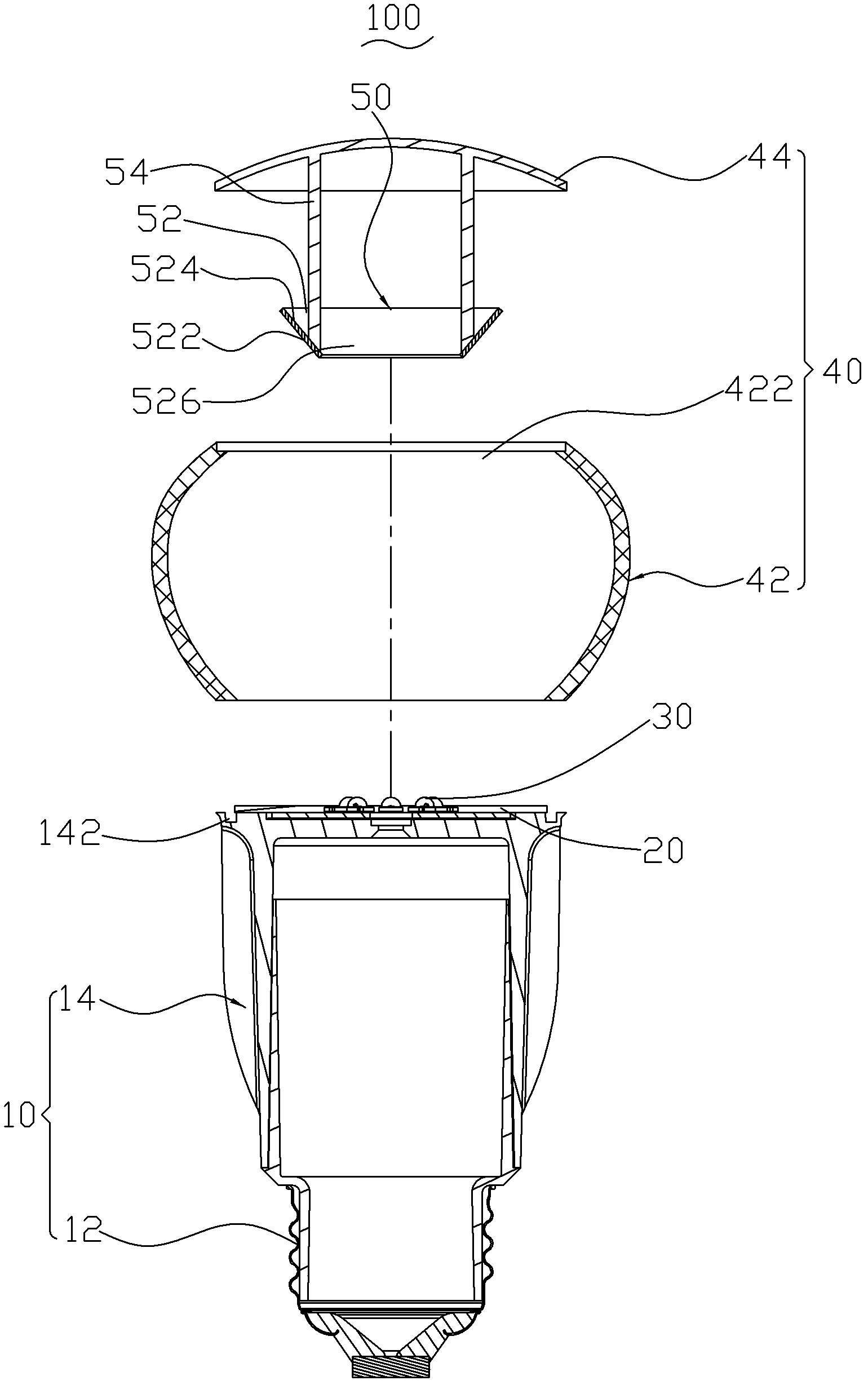 Large-angle omnidirectional lighting LED (light emitting diode) lamp