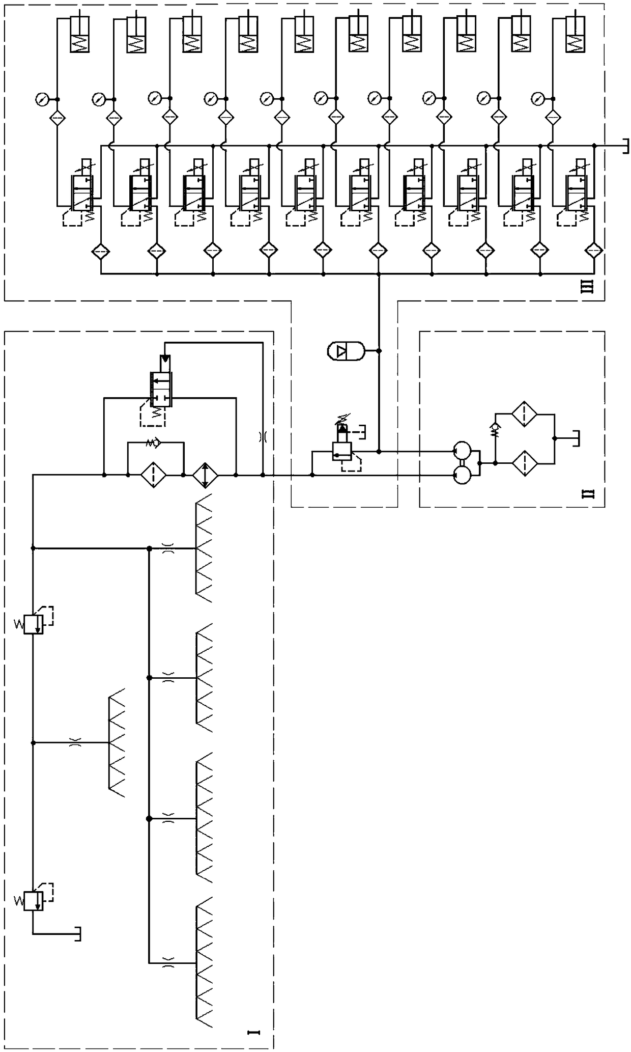 Hydraulic control system for full-power shifting and reversing tractor gearbox