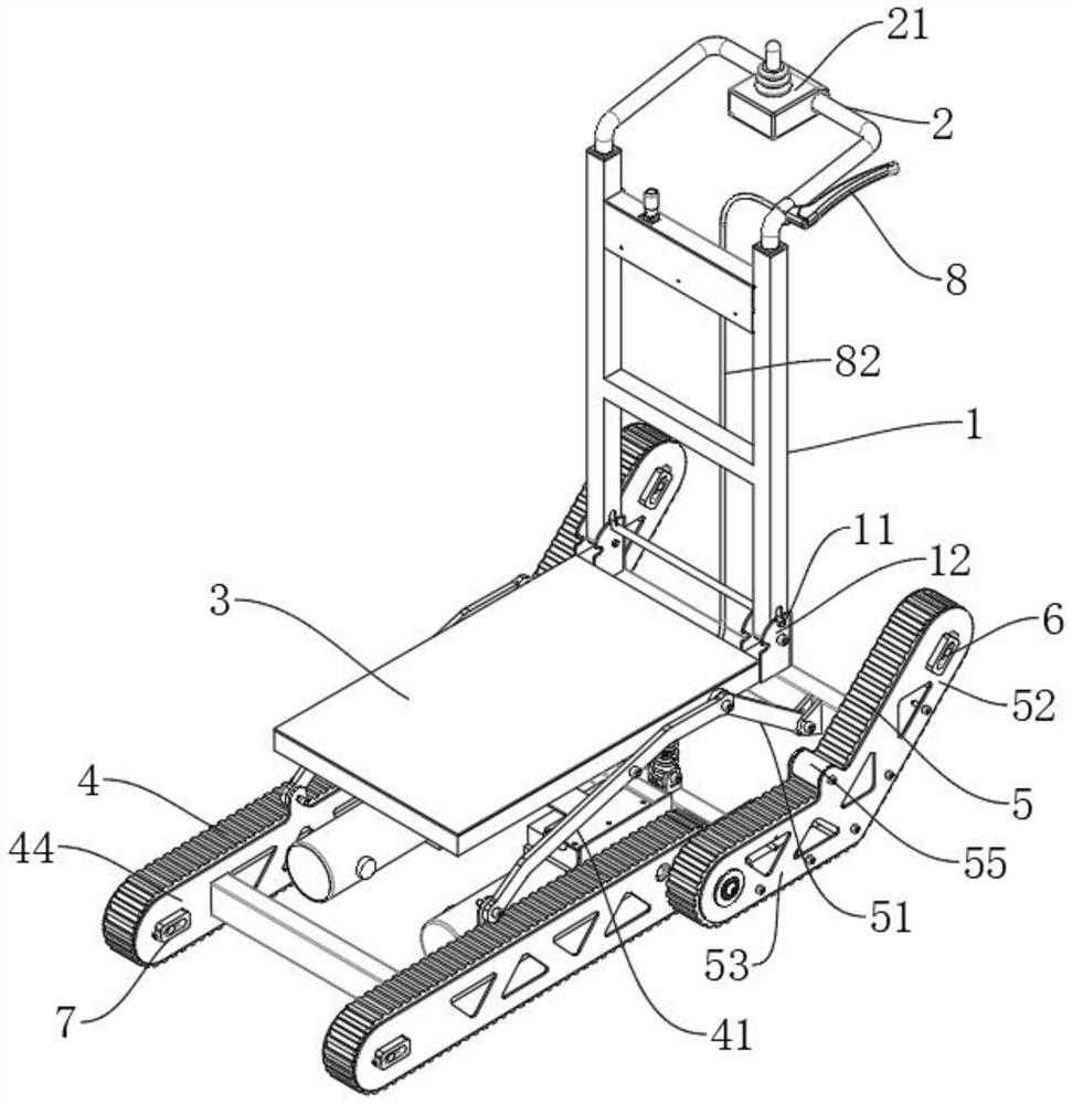 Crawler-type loading chassis, horizontal stair climbing machine and self-adaptive climbing method