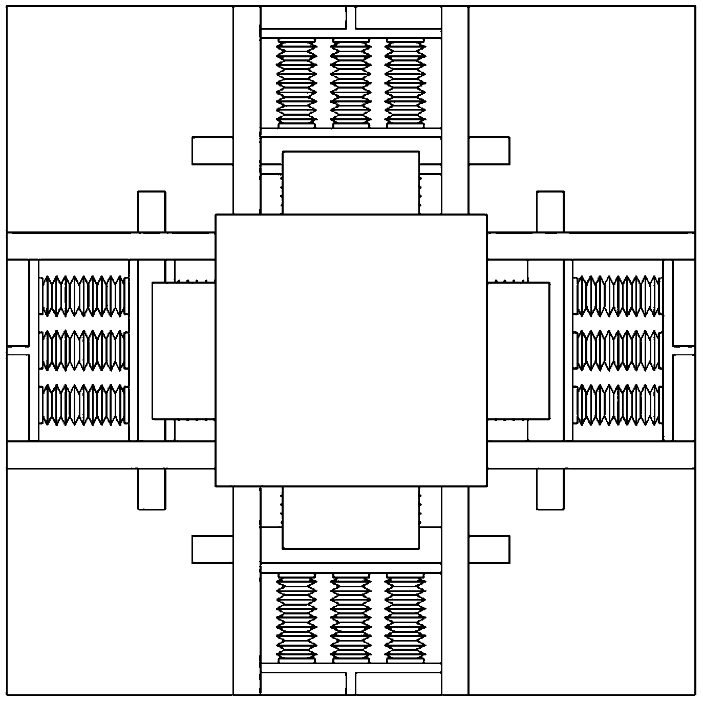 Three-way seismic isolation pedestal with two-way guide rail disc springs