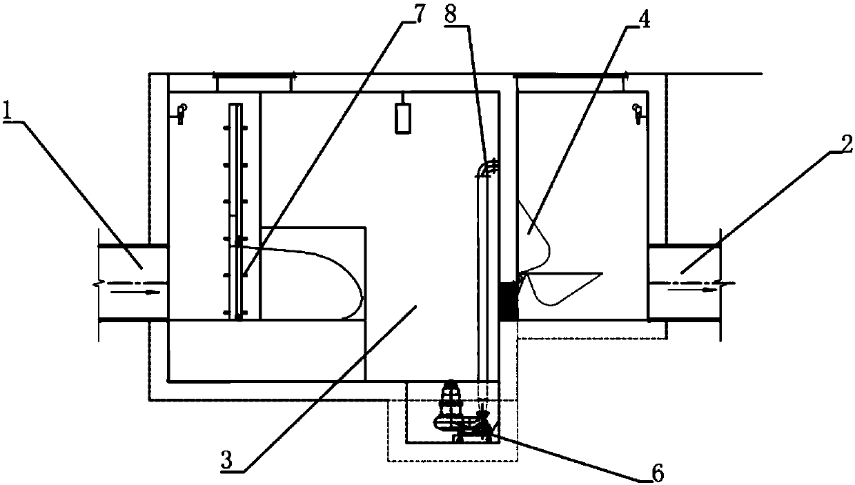 Drainage system with hydraulic power non-return check gate and pump discharge and drainage control method