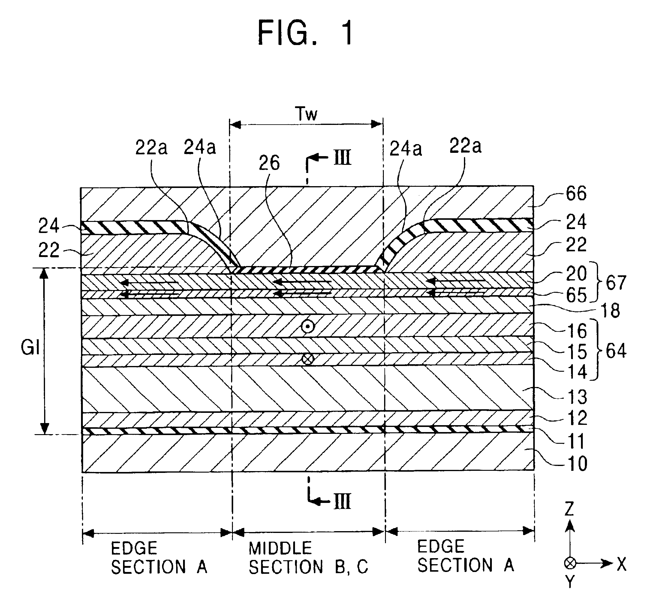 Magnetic sensing element having second antiferromagnetic layer on edge sections and rear end of a middle section of free magnetic layer