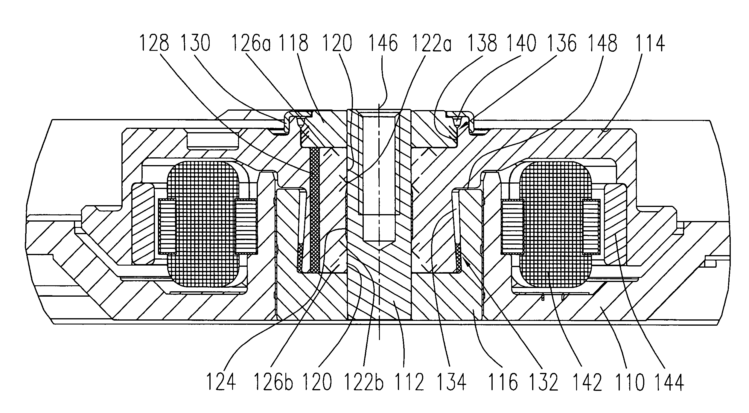 Spindle motor having a fluid dynamic bearing system and a stationary shaft