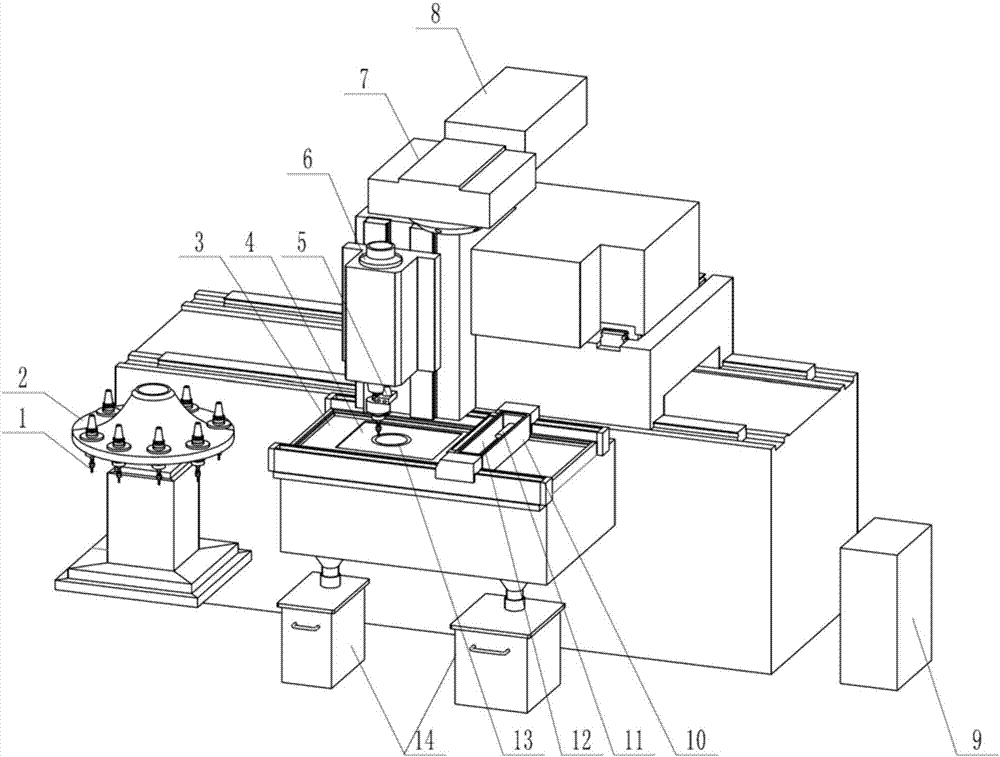 Equipment for applying ultrasonic cutting to powder laying type additional and subtractive composite manufacturing and machining method