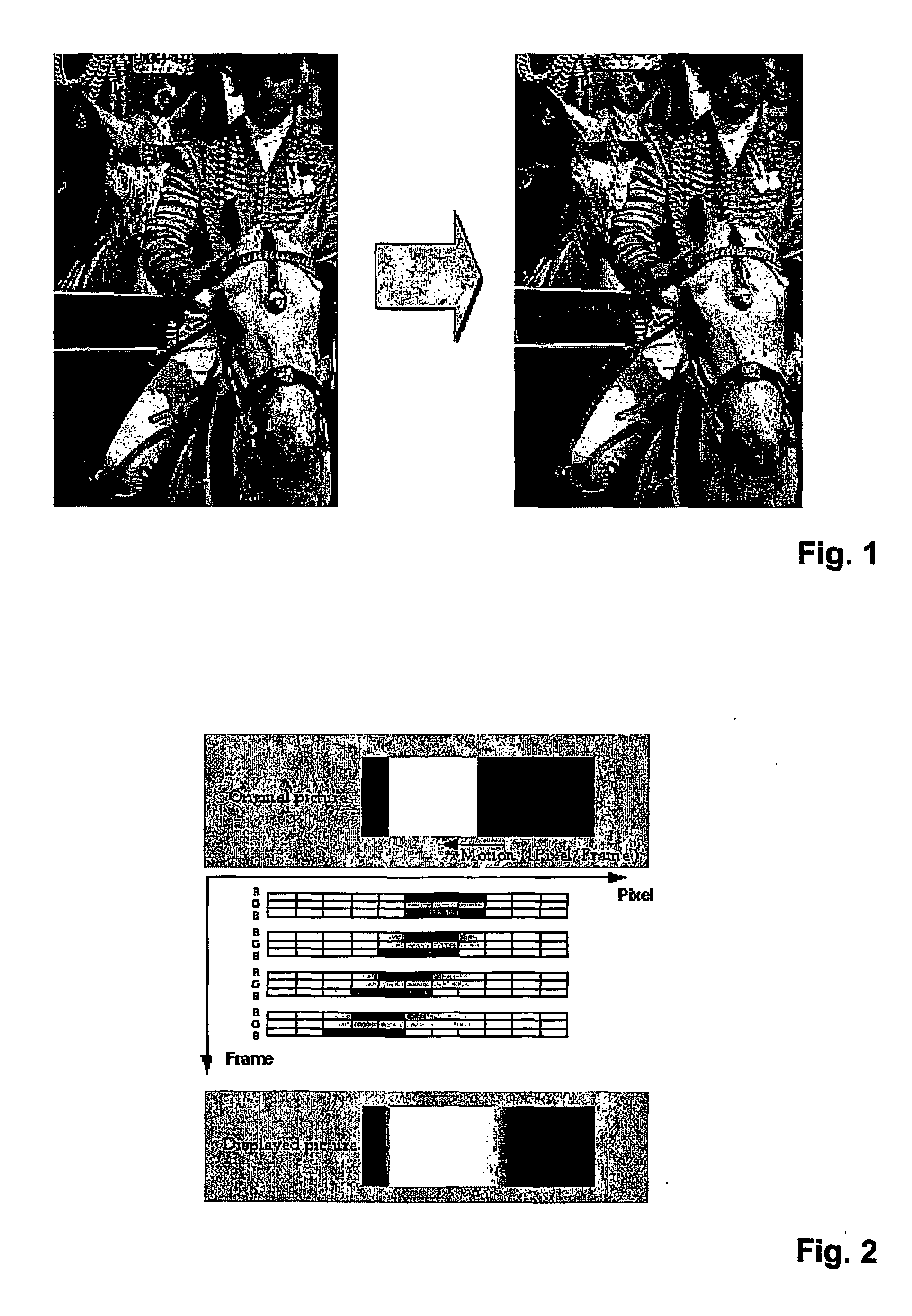 Colour defects in a display panel due to different time response of phosphors