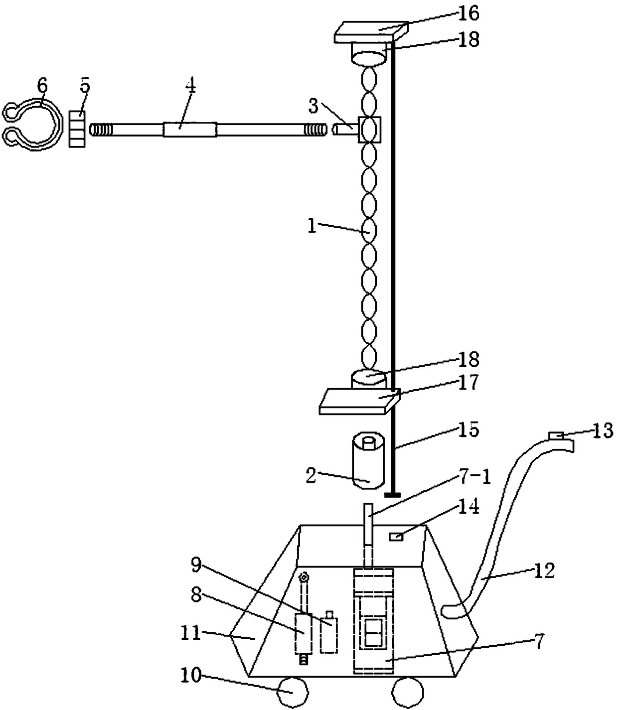 A cleaning device for automatically cleaning vertical cylindrical components