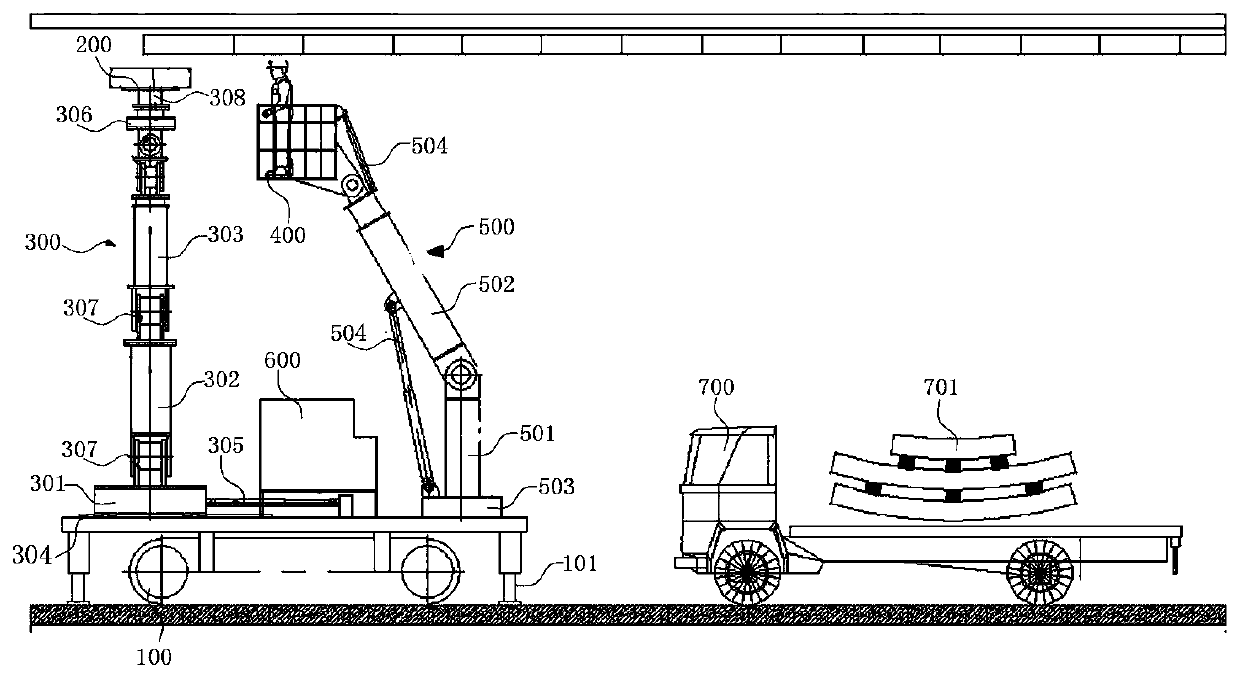 Segment splicing vehicle and splicing method