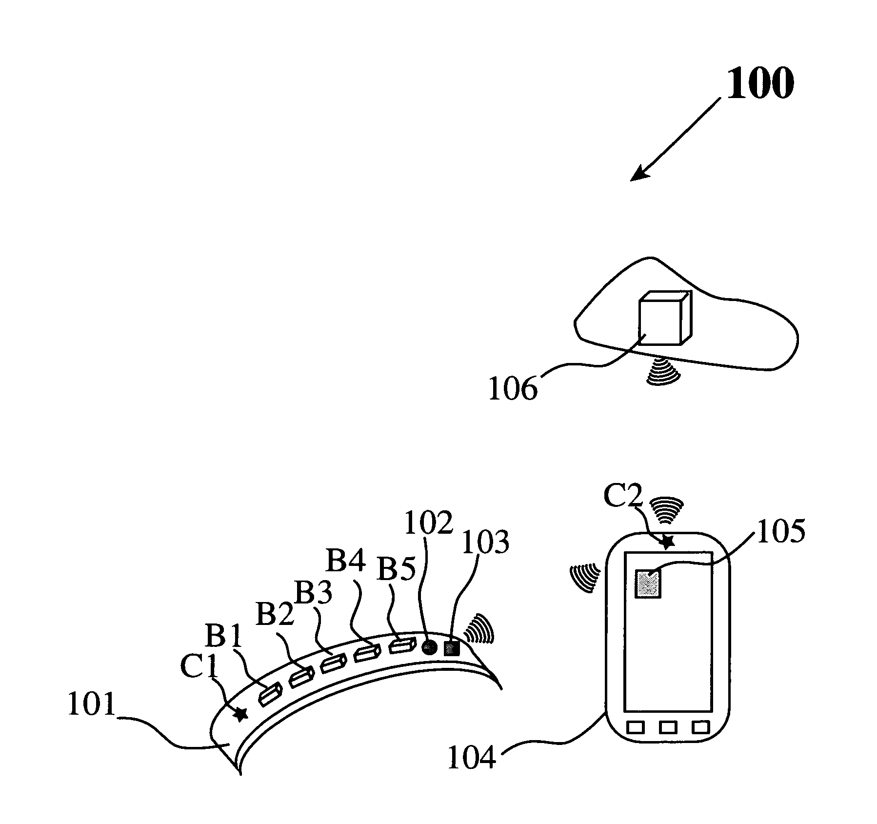 Bracelet with buttons remotely connected to a smart phone information accessing system