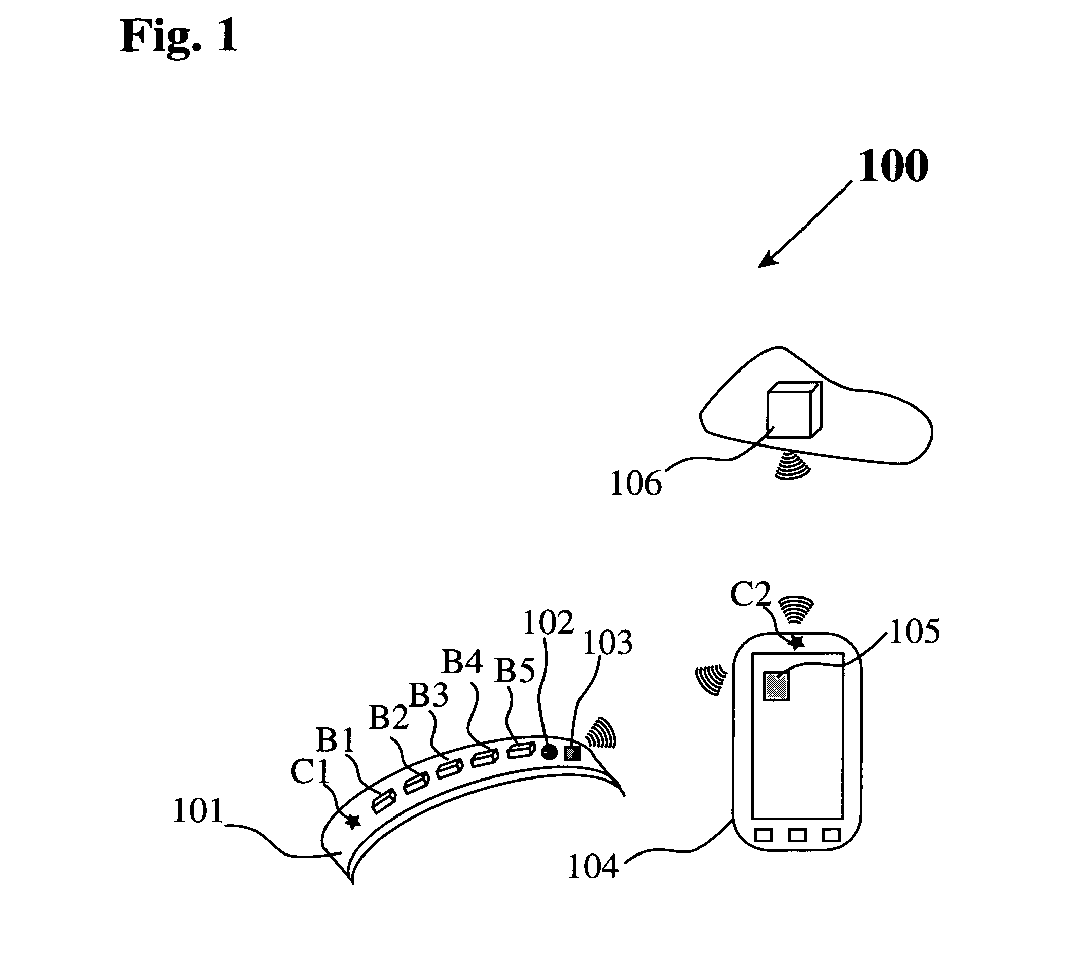 Bracelet with buttons remotely connected to a smart phone information accessing system