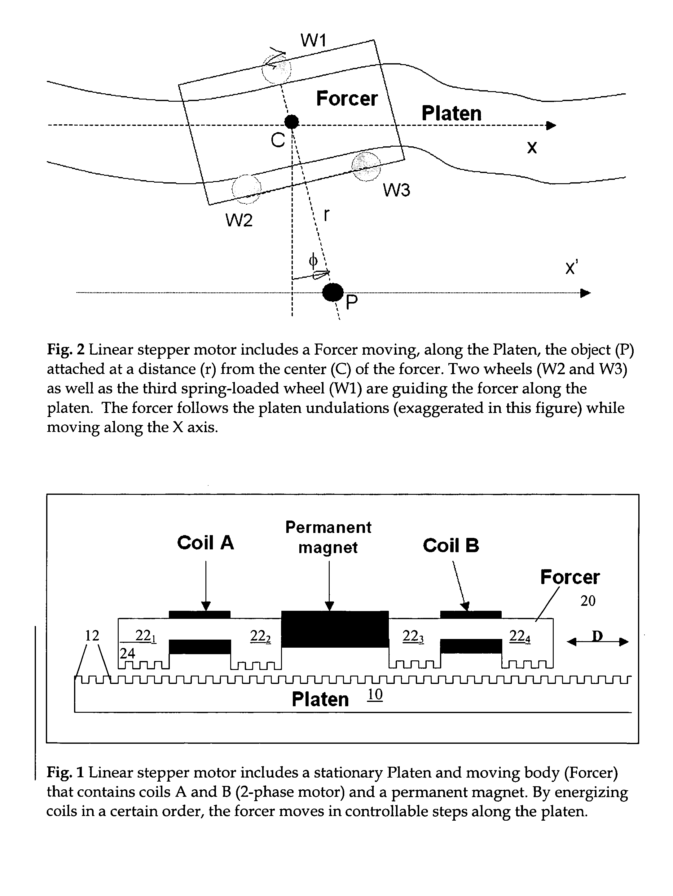 Method and apparatus for precise positioning of an object with linear stepper motors