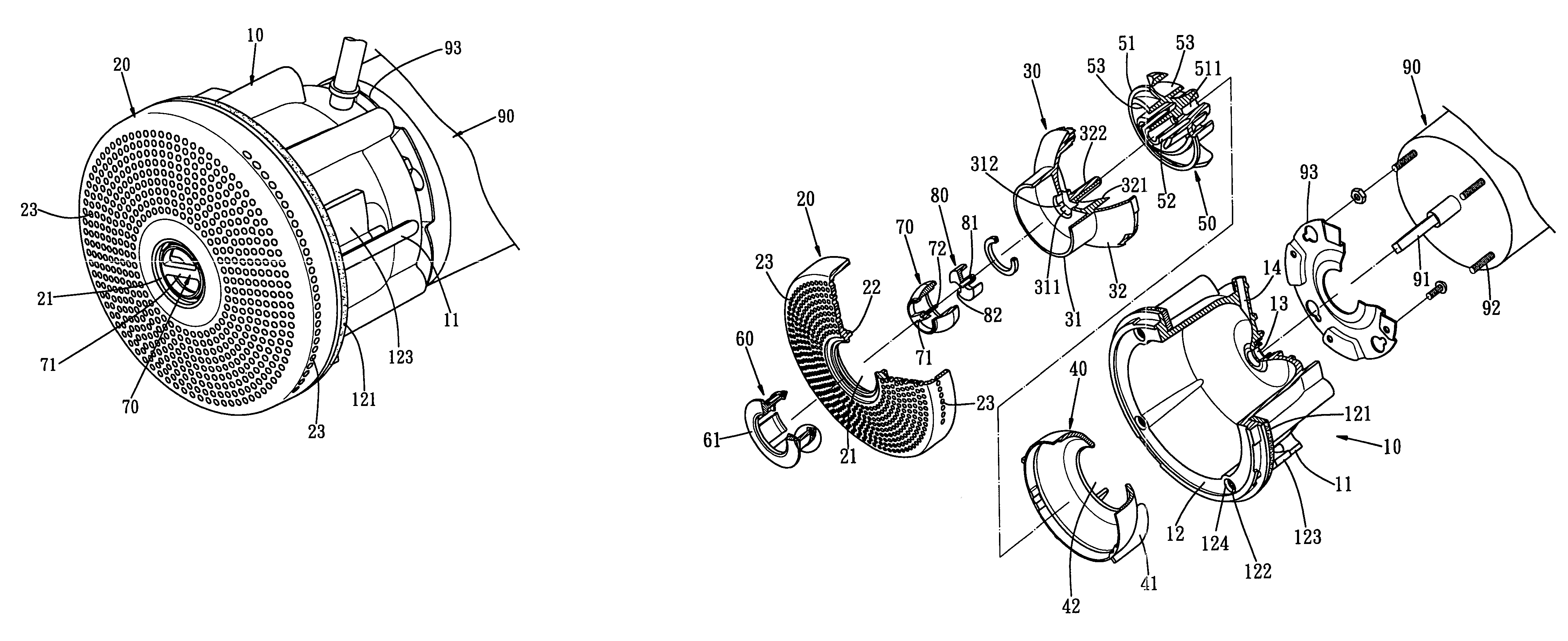 Spraying head assembly for massaging tub