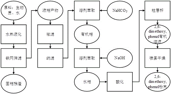 A method for separating and purifying 2,6-dimethoxyphenol from biomass hydrothermal liquefaction liquid phase product