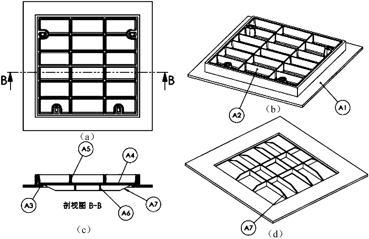 Filling type nodular cast iron well lid provided with structure technological ribs