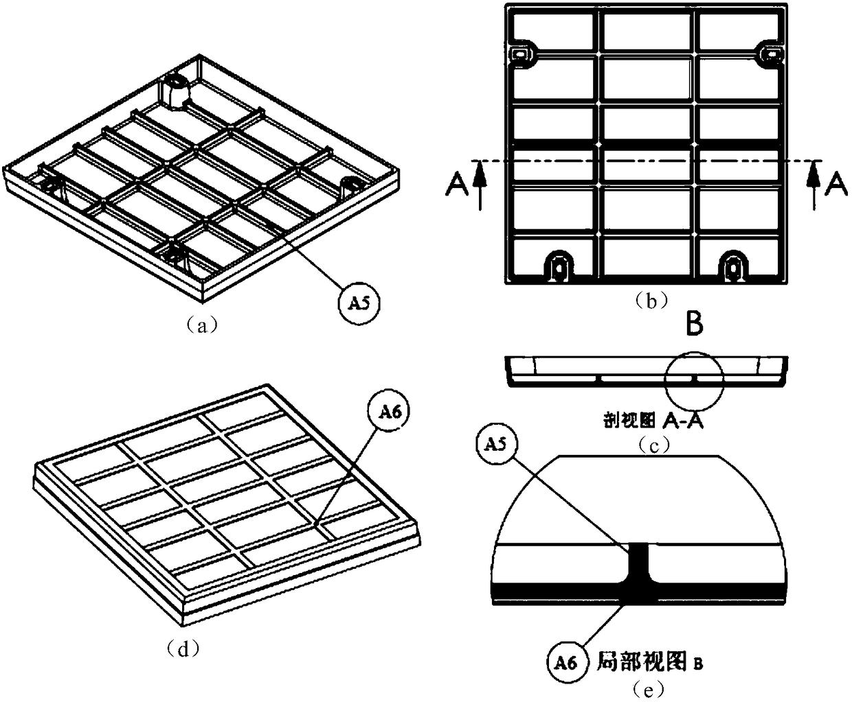 Filling type nodular cast iron well lid provided with structure technological ribs