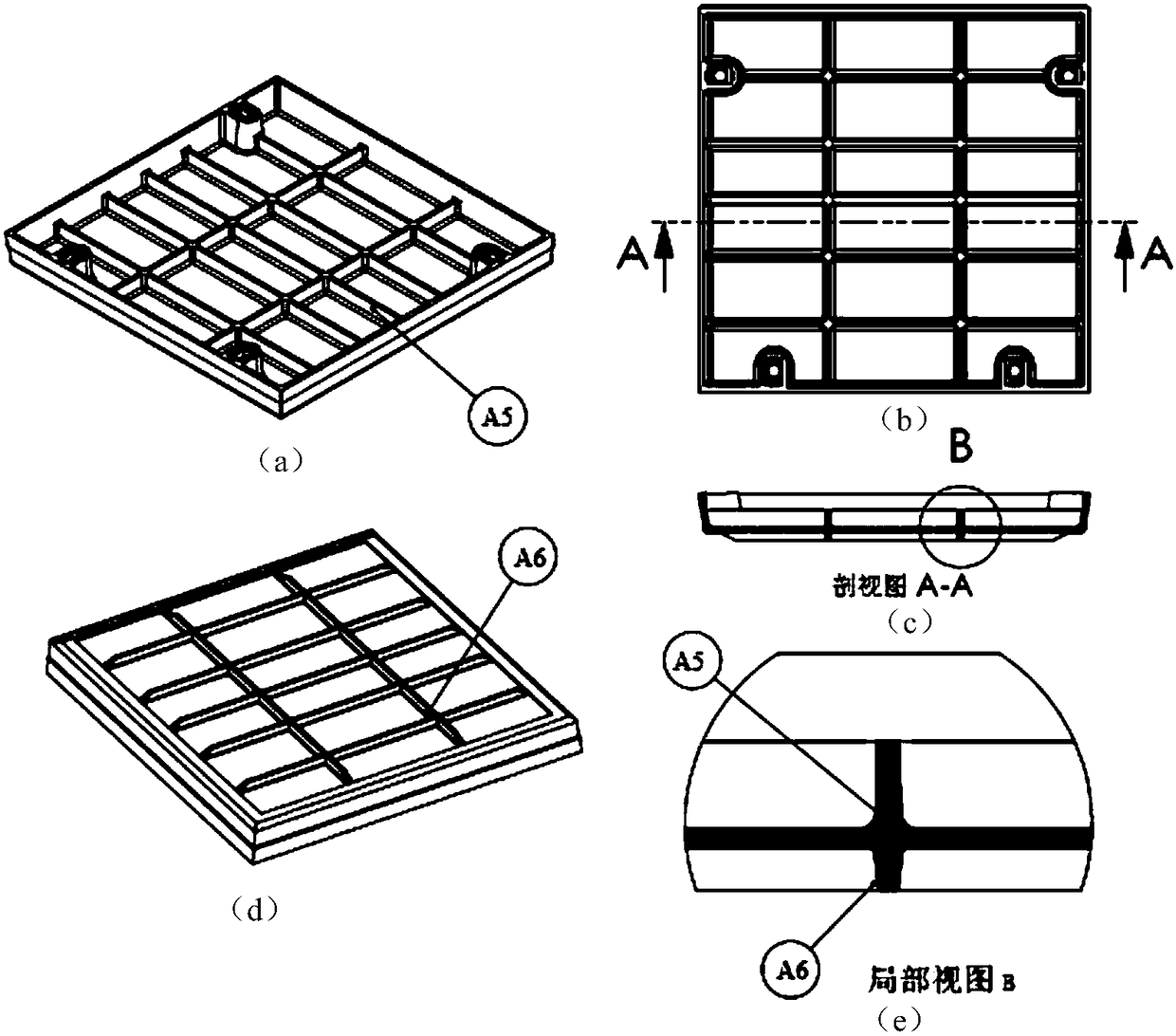 Filling type nodular cast iron well lid provided with structure technological ribs