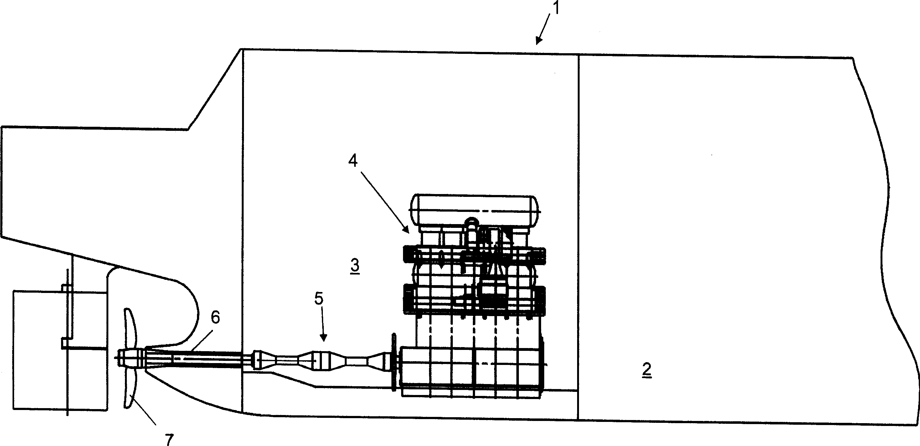 Intermediate driving axle for propelling ship