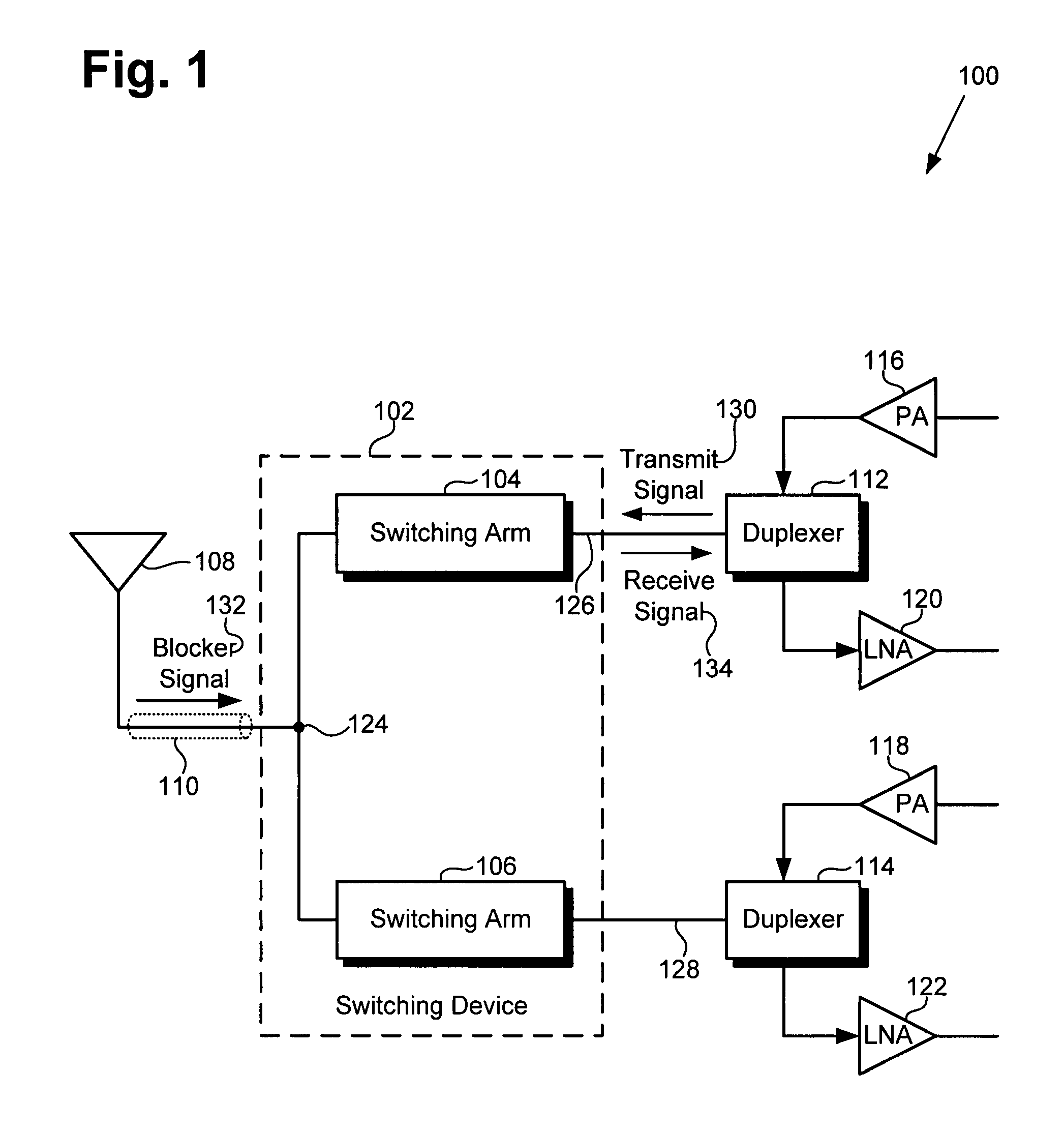 Switching device with reduced intermodulation distortion