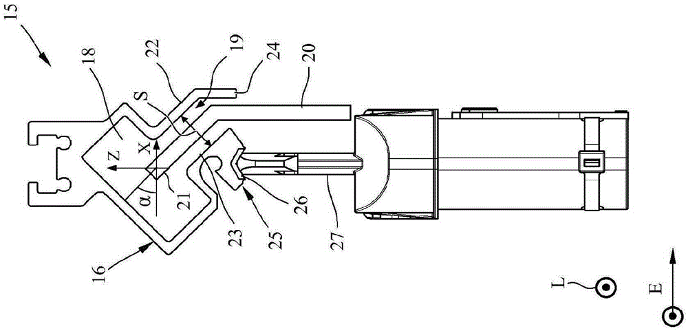 Conductor line, current collector, and conductor line system with a slotted waveguide for receiving an antenna